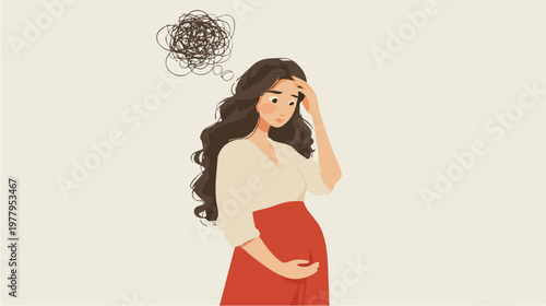 Thoughtful Woman Portrait with Hand on Head.