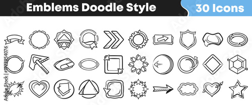 A versatile collection of hand-drawn doodle style vector emblems and icons, perfect for adding a unique, playful, and creative touch.