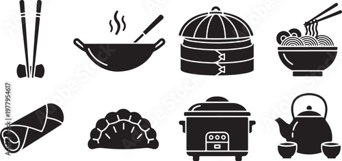 Black and white line of various kitchen utensils and appliances line kitchen utensils kitchen appliances