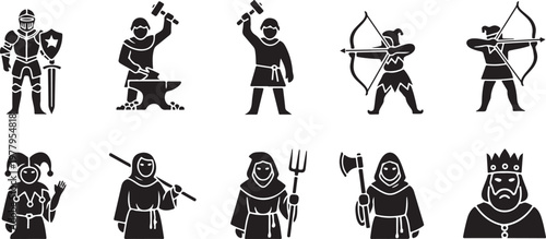 Black and white of various professions and characters with unique accessories chef