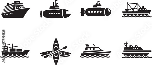 Black and white of various modes of transportation including ships trains cars and airplanes boat cargo ship