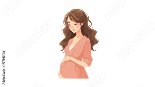 Pregnant Woman Illustration with Belly Hands Pose for Maternity.