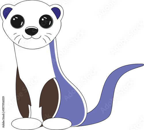 Cute cartoon weasel sitting on white background, vector illustration.