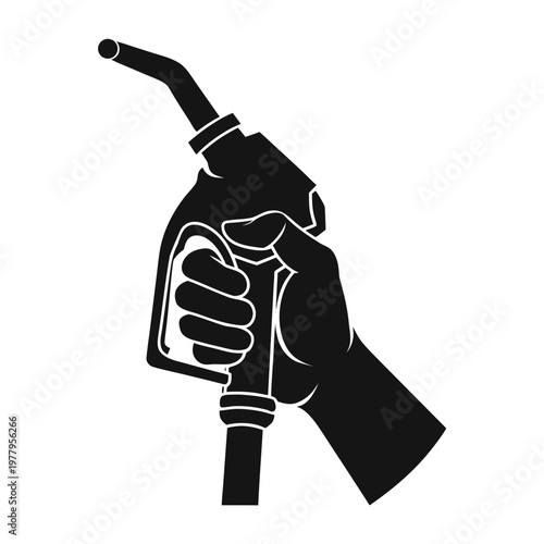 Fuel nozzle, gas pump handle, hand holding fuel nozzle, black silhouette icon