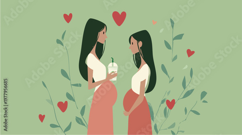 Two pregnant women sharing a tender moment.