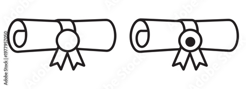 Three styles of academic graduation cap and diploma scroll icons representing education success Vector