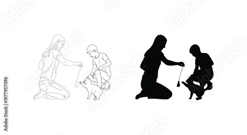 Children playing with cats using interactive string toys at home