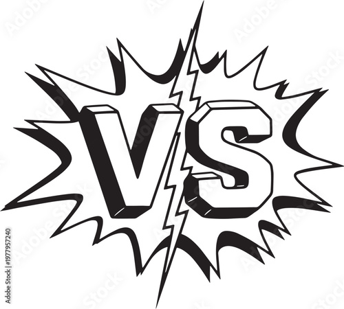 Versus VS battle logo with lightning bolt and comic style burst effect