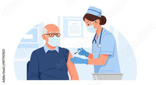 Nurse Administering Vaccine to Elderly Patient Vector Illustration for Healthcare and Medical Concepts