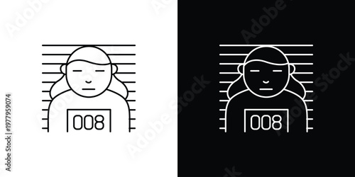 Mugshot Line Icon, Prisoner ID Number, Criminal Record, Police Lineup, Person Identification