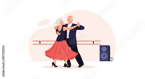 Senior Couple Ballroom Dancing in Studio Illustration