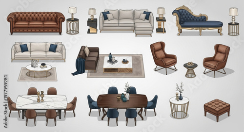 Collection of Modern and Classic Furniture Pieces.