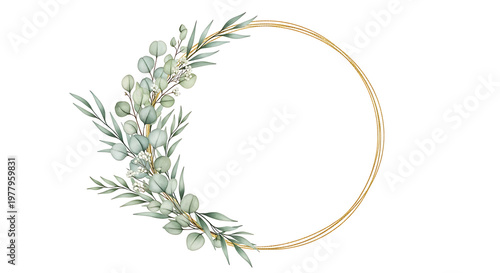 Eucalyptus Wreath with Golden Geometric Ring, Delicate Botanical Arrangement