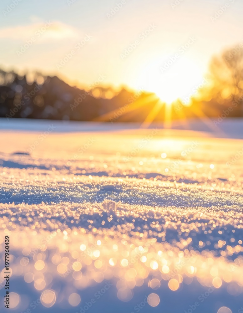 Obraz premium Golden Winter Sunset over Sparkling Snowfield.