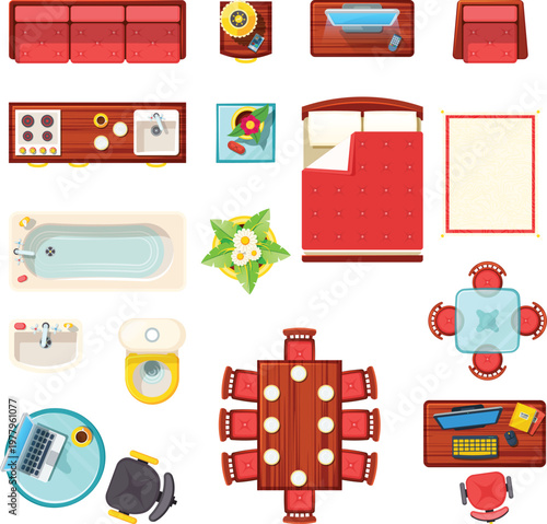 Realistic dining table and chairs set for floor plan vector