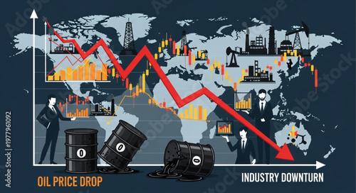 Global oil price drop and industry downturn graph.