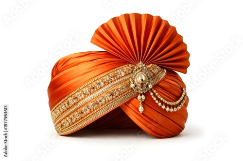 Traditional Orange Indian Turban Isolated on White