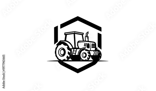 Minimal farm tractor icon simple agriculture vehicle vector logo illustration isolated on white background