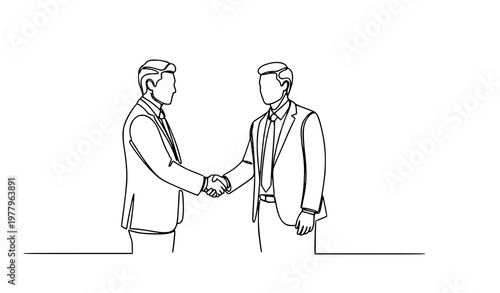 Recruiter and candidate handshake continuous line job interview vector illustration