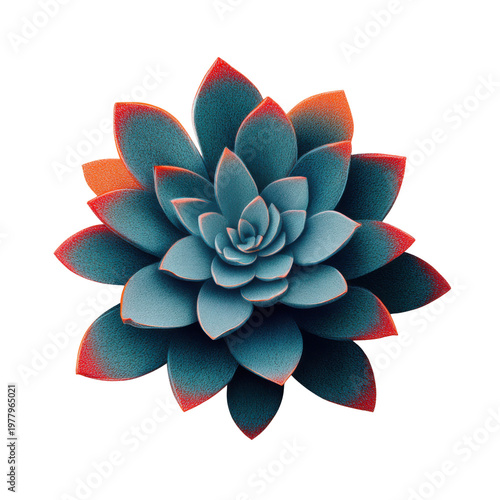 3D Blue and Orange Gradient Succulent Plant Isometric View, Isolated On Black Background, Png Transparent Background, Cut Out