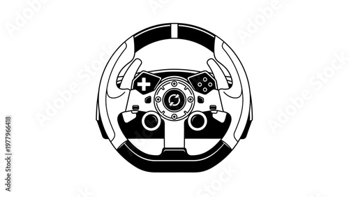 Gaming racing wheel icon, simulator steering wheel vector illustration isolated on white.