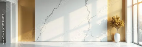Panel kuchenny z motywem Elegant white marble and gold textured wall with gray ceramic floor , gray, graphic
