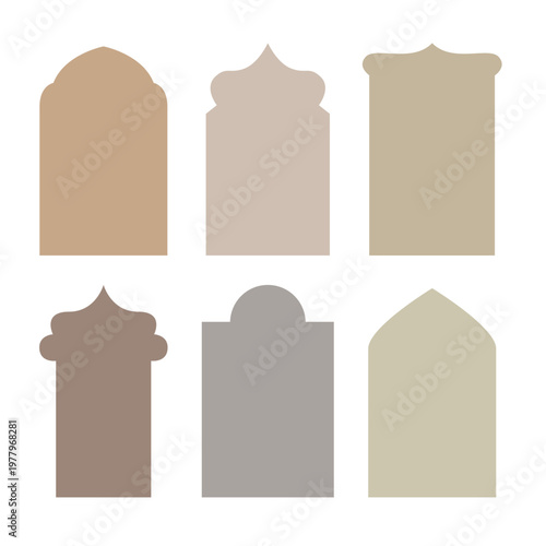 Islamic Arch Shapes Set Minimal Vector Silhouettes Neutral Colors