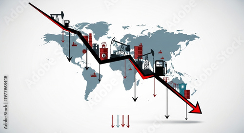 Global economic downturn represented by falling stock market graph.