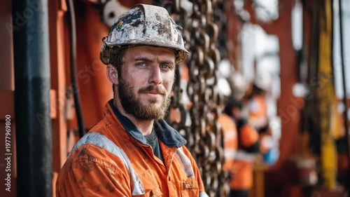 Industrious Worker: A determined worker, clad in his protective gear, stands amidst the machinery, showcasing the grit and precision of the industry. 