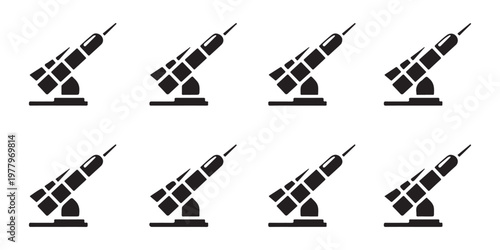 Missile launcher battery silhouettes for strategic defense and military technology display.