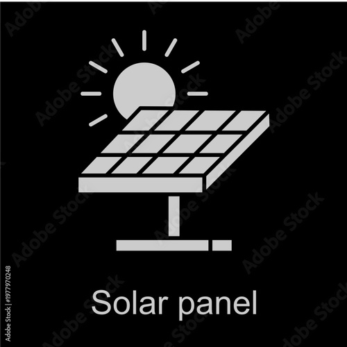 Solar Panel White Vector Icon On Black Background