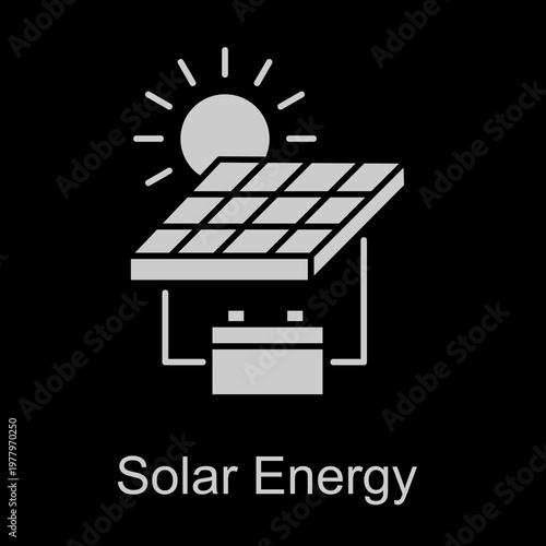 Solar Energy White Vector Icon On Black Background