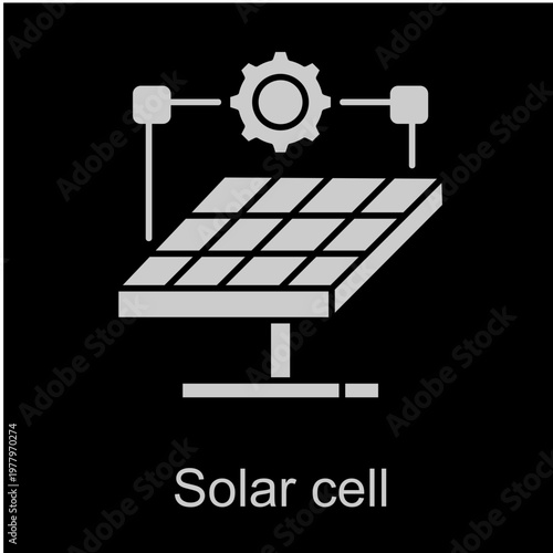 Solar Cell White Vector Icon On Black Background