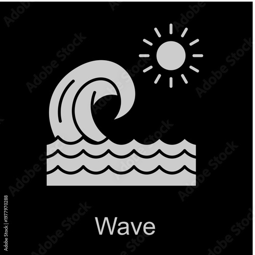 Wave White Vector Icon On Black Background