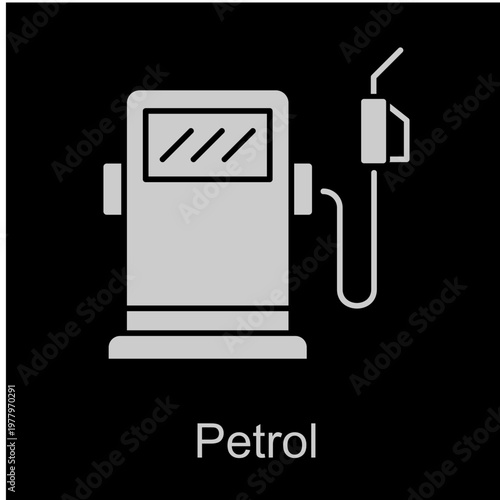 Petrol White Vector Icon On Black Background