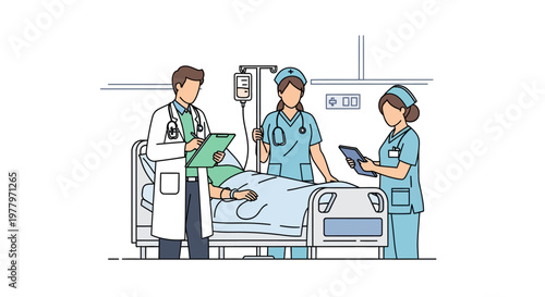 Medical team, hospital staff, doctor and nurses, healthcare professionals, vector illustration