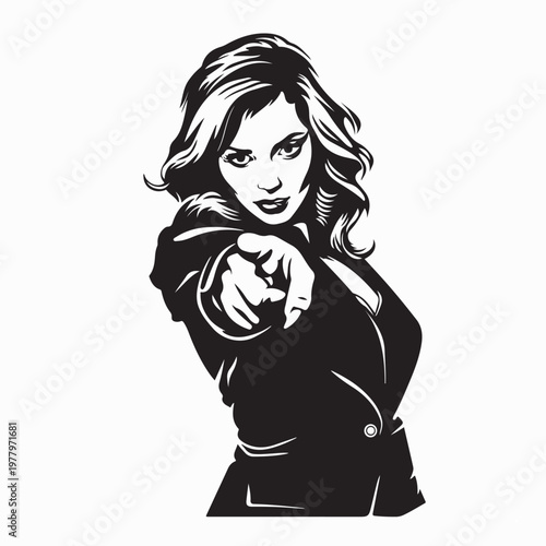 Furious Woman Boss Pointing Finger In Aggressive Gesture Vector