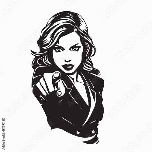 Angry Female Manager Pointing Finger At Camera Vector Illustration