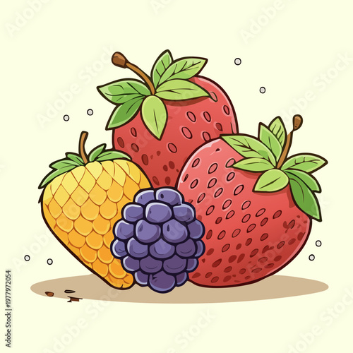 Strawberry and blueberry mix for healthy organic antioxidant snack and summer berry fruit nutrition for wellness theme - Vector Illustration