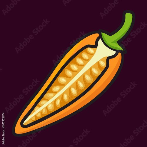 Sliced pepper on dark background for dramatic organic vegetable art and healthy lifestyle cooking ingredient ideas today - Vector Illustration