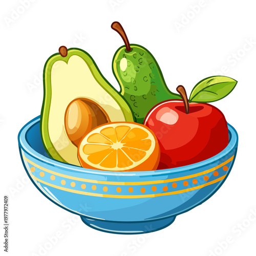 Assortment of fresh harvest fruits like apple lime pear and avocado for juice bar menu design - Vector Illustration