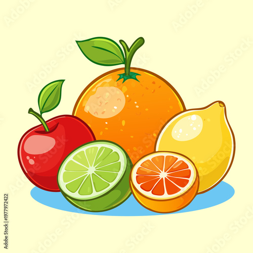 Pair of oranges with one halved and showing white pith and segments for agricultural product marketing - Vector Illustration