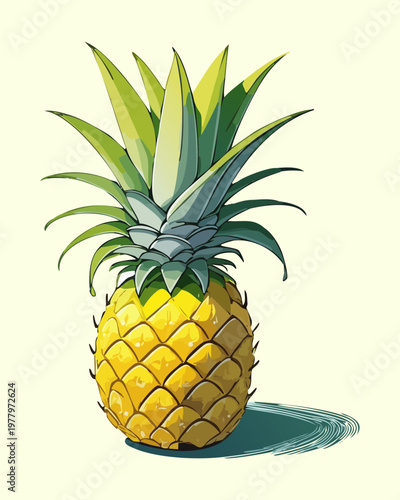Whole pineapple with green crown for tropical island theme and exotic juice bar decor - Vector Illustration