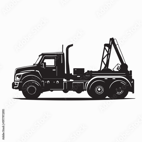 Heavy Duty Wrecker Towing Truck Side Silhouette Vector Illustration