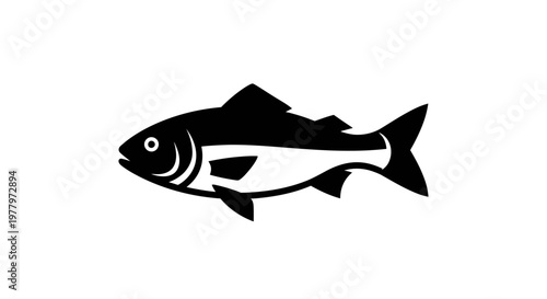 A simple black solid icon of a fish swimming in water