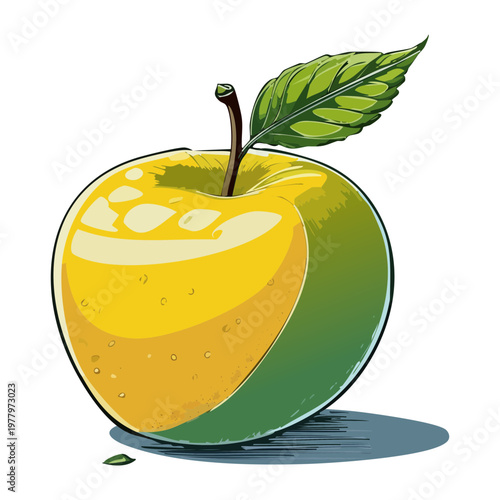 Speckled yellow apple with green leaf for rustic organic food design and healthy lifestyle blog post graphics - Vector Illustration