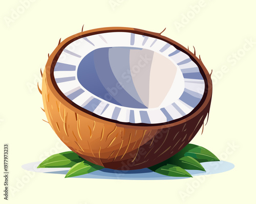 Half coconut shell with white flesh for exotic fruit collection and organic food market branding design - Vector Illustration