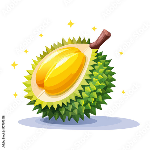 Durian fruit piece with glowing yellow flesh for luxury exotic food branding and tropical delicacy design - Vector Illustration