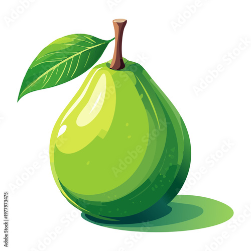 Smooth green pear with leaf for healthy eating habits and organic fruit juice product label design - Vector Illustration