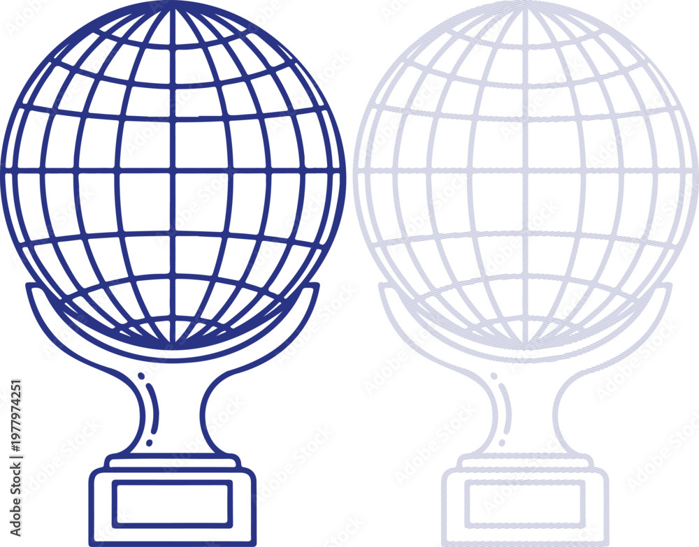 Fototapeta premium Globe Trophy Icon Set in Blue and Light Grey Outline Style